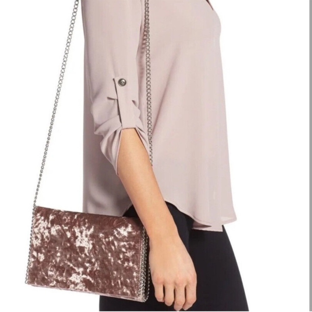 NEW Chelsea28 Velvet & Chain Clutch Bag Pink Mauve
